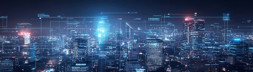 Obraz premium 27. Advanced AI metropolis, digital integration, futuristic technology, holographic networks