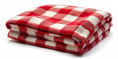 Red and White Checkered Blanket Folded on a White Background