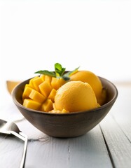 Mango sorbet in a bowl