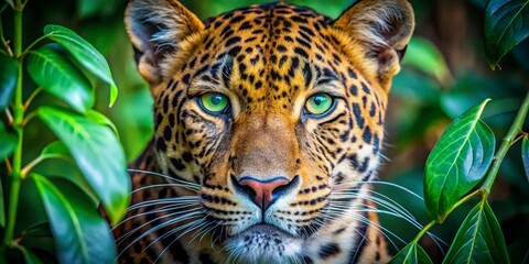 Fototapeta premium The Emerald Eyes of a Hidden Leopard