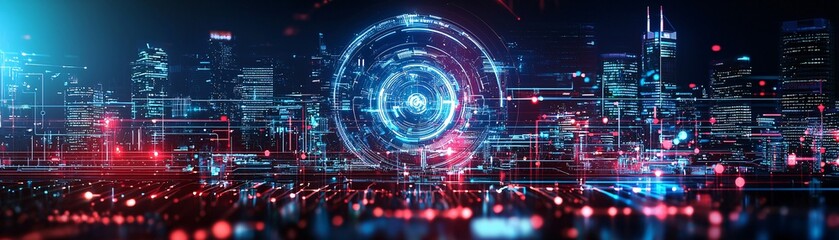 Fototapeta premium 37. Futuristic AI metropolis, digital networks, advanced technology, holographic interfaces
