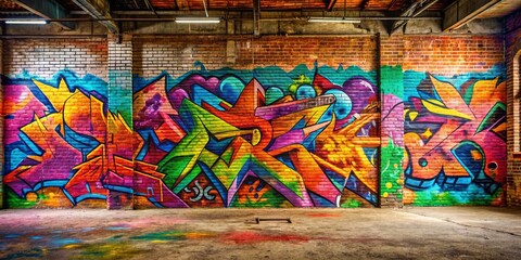 Fototapeta premium Urban Canvas Vibrant Graffiti on a Brick Wall with Concrete Floor and Overcast Lighting