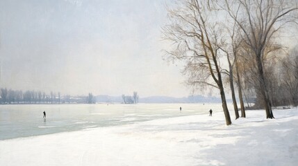 Winter Landscape with Frozen Lake and Figures