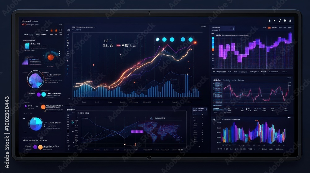 Poster A Computer Screen Displaying Various Financial Data and Charts