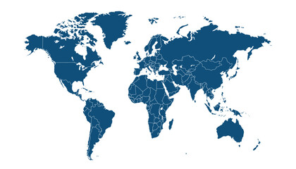 World map. Blue modern vector map. Silhouette map