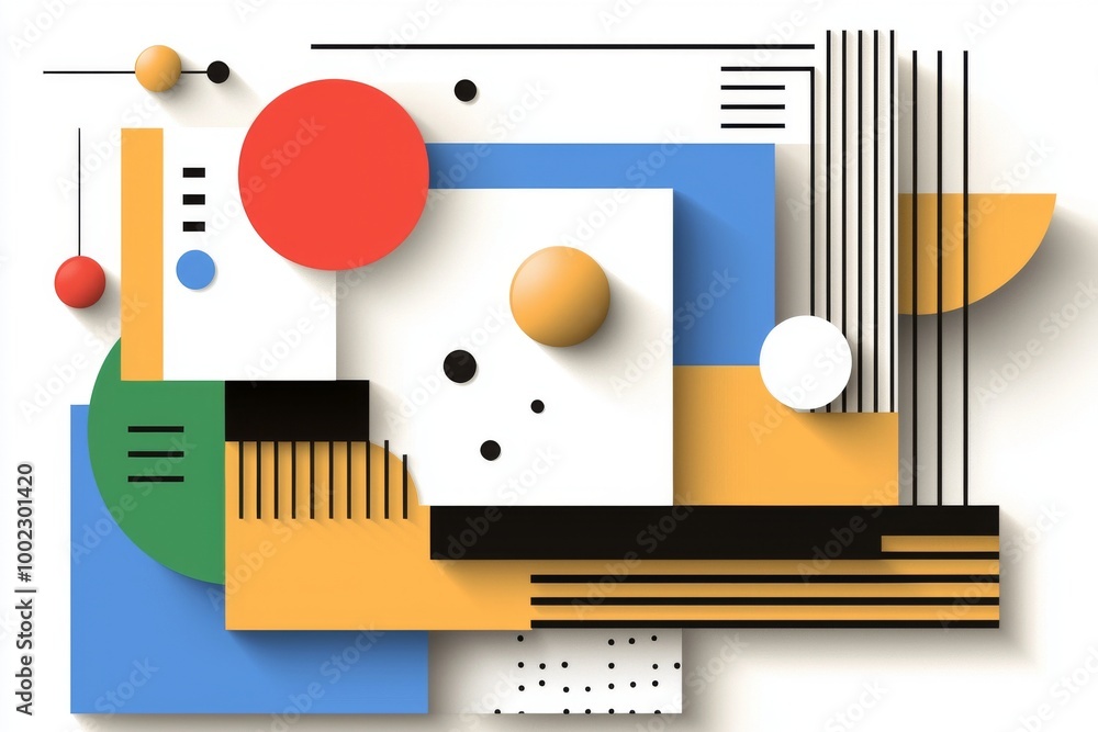 Poster simple geometric shapes and basic colorful forms make up this geometric abstract pattern design.