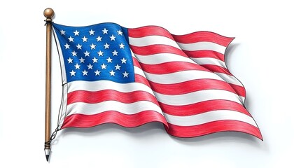 Fototapeta premium Hand drawn doodle American flag isolated on a white background