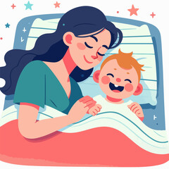 mother accompanying her child to sleep