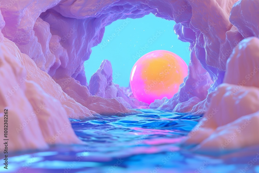 Poster the surface of ocean planet is covered with a glorious galaxy in an abstract graphic design
