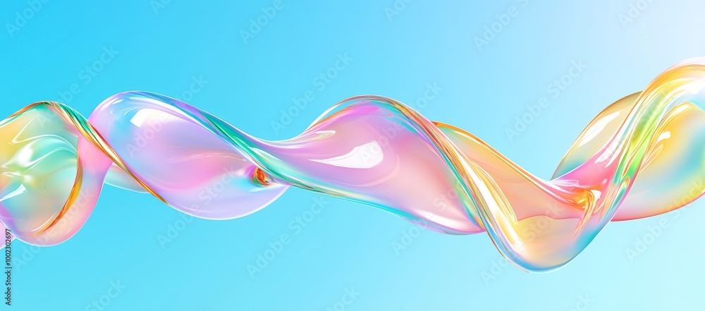 Poster 3d render with abstract background and colorful curly translucent ribbon. wallpaper in the minimalis