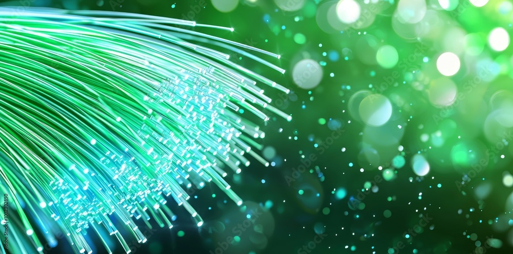 Aufkleber 3d render of neon lines with bokeh lights. background with a blurry green colour.