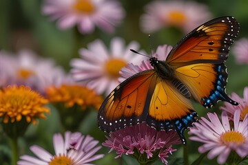 Macro shots, Beautiful nature scene. Closeup beautiful butterfly sitting on the flower in a summer...