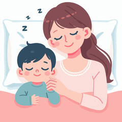 mother accompanying her child to sleep