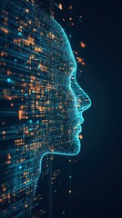 digital representation human face glowing data points lines artificial intelligence technology digital future