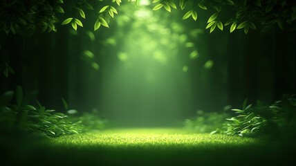 Fototapeta premium Serene Whispering Forest Path in Soft Green Light