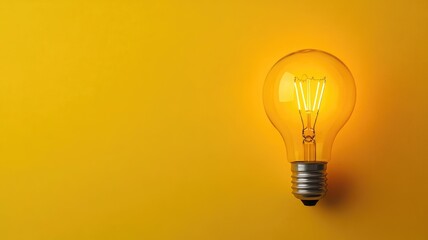 Glowing light bulb on vibrant yellow background