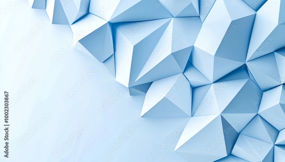 Poster an abstract blue background design with layers of textured white transparent material in triangle, d