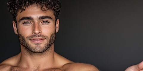 Intriguing Gaze: A captivating portrait of a handsome man with a confident and alluring look. His piercing eyes and chiseled features exude an aura of mystery and charm.  