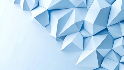 Obraz premium An abstract blue background design with layers of textured white transparent material in triangle, diamond, and square shapes. generative stock.