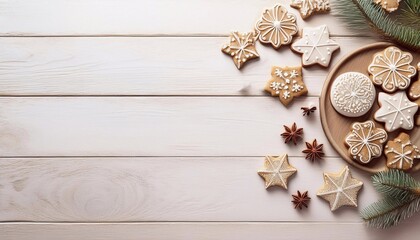 Christmas cookies on wooden background with space for text