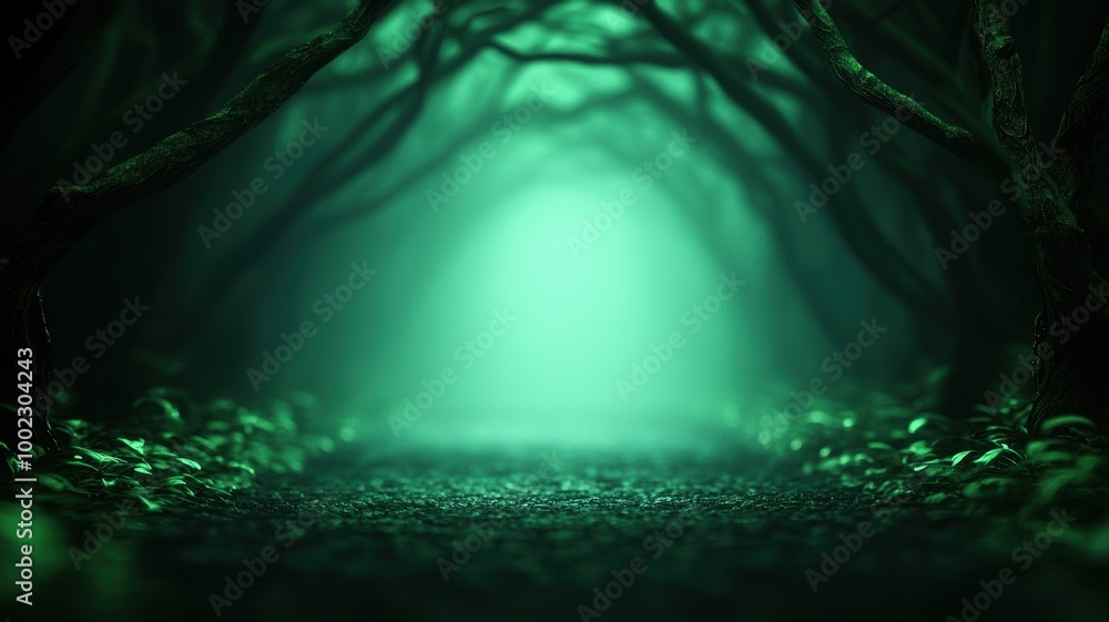 Poster mysterious path through a dark forest
