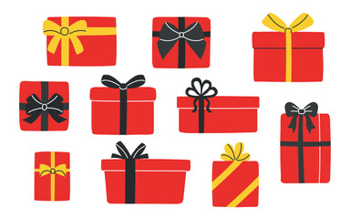 Set of Black Friday gift boxes. Black Friday elements. Black Friday shopping. Sale concept.	