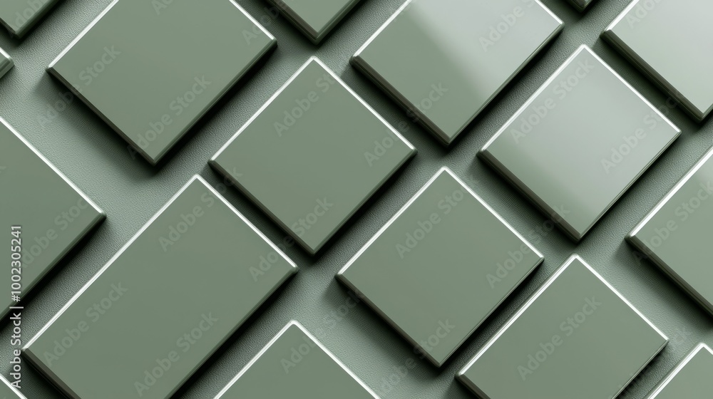 Poster dark green abstract technology background. volumetric angled cube blocks structure with blur effect 