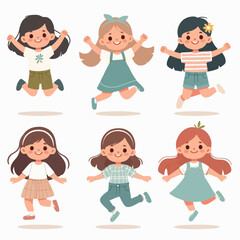 character of a schoolgirl, cheerful, jumping, happy, successful