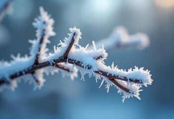 Obraz premium Extreme macro photography of a branch covered in frost and snow