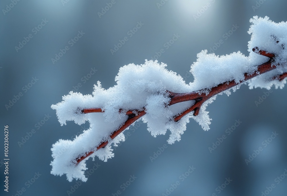 Poster extreme macro photography of a branch covered in frost and snow