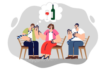 Members alcoholics anonymous club support new member of community, embarrassed by presence addiction