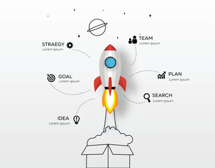 Rocket Launching to Space with Black and White Infographic, Business Starp up Concept2