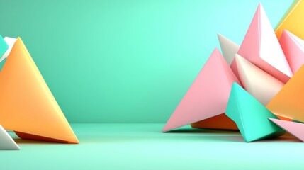 The background of this banner is a pastel background with abstract geometric paper cut 3D texture.