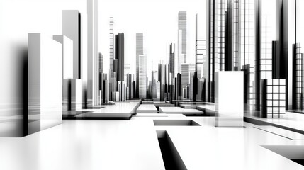 Fototapeta premium Buildings. Black and white geometric art. Town. Stock illustration for banners, posters, brochures, etc.