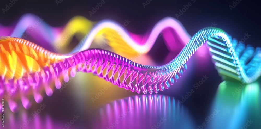 Aufkleber an abstract background with neon lines glowing in ultraviolet light. data transfer concept.