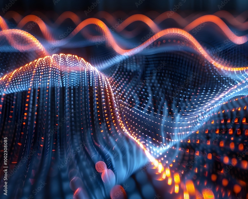 Poster quantum internet visualized with dynamic colorful data packets traveling across routers