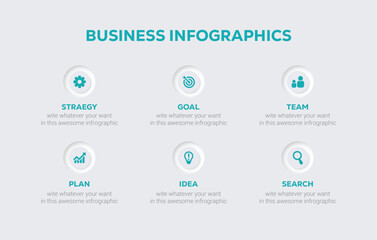Light Grey And Teal Neumorphism Business Infographic Template Design with Icons
