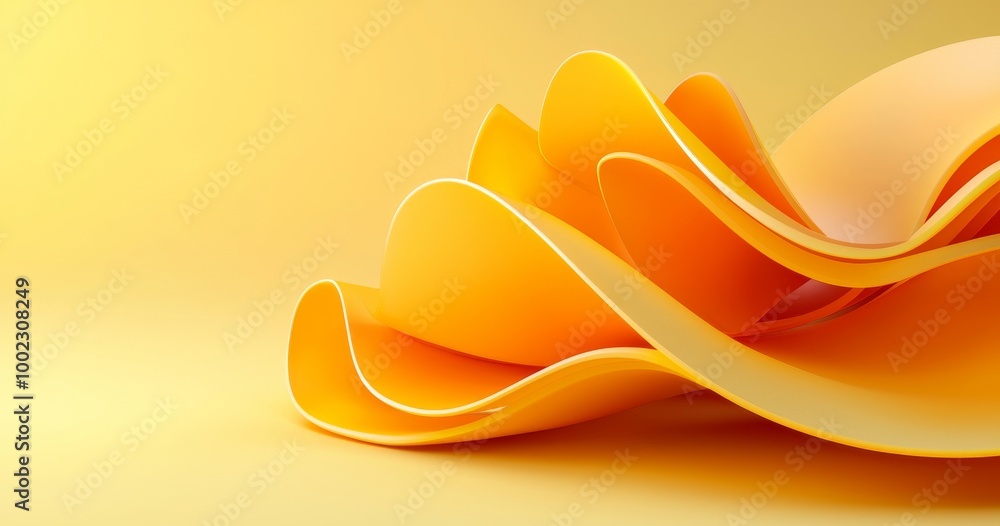 Poster an abstract modern multi-layer background with orange folded ribbons forming a flower. a fashion wal