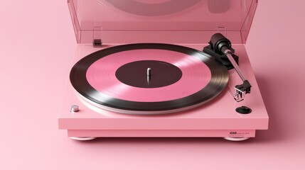 Fototapeta premium Pink vinyl record player with a vibrant turntable, minimalistic design perfect for retro and vintage decor enthusiasts.