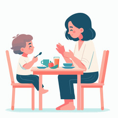 mother accompanying her child to eat