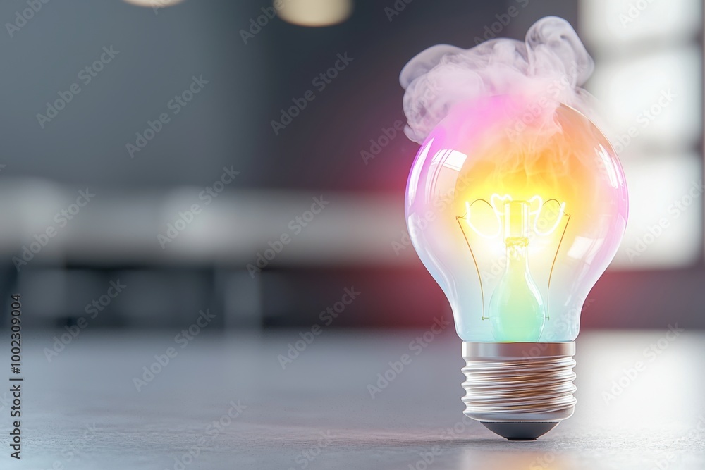 Poster a creative light bulb explodes with colors and paint. an idea is born and a brainstorming process is