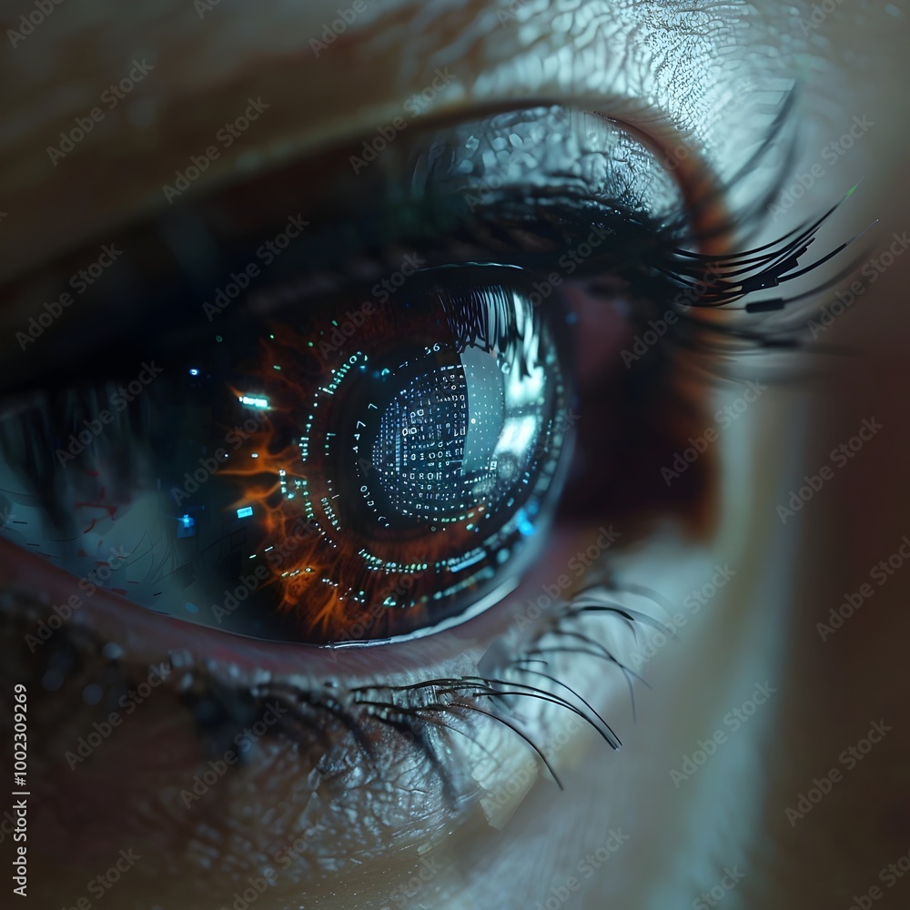 Poster bionic eye with real time language translation overlay providing subtitles