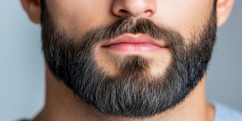 Obraz premium Close-up: A Rugged Look - A man's beard takes center stage in this captivating closeup, showcasing the intricate details and textures of a well-groomed beard. The image exudes masculinity, confidence.