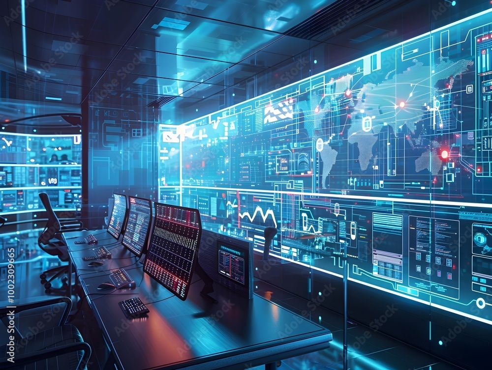 Aufkleber futuristic smart grid control room with digital monitoring dashboard