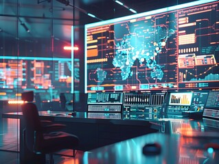 Smart Grid Control Room with Digital Monitoring Dashboard and Power Flow Visualization