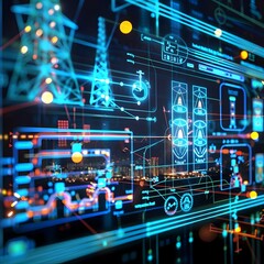 Futuristic Smart Grid with Interactive Holographic Dashboard Showcasing Real Time Energy Flows and Analytics