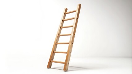 A lifelike 3D depiction of a wooden ladder, set against a pristine white background, designed for versatile graphic