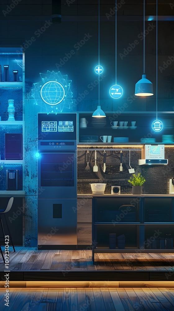 Poster smart grid concept with household devices communicating for efficient energy optimization