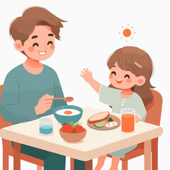 Father and child eating breakfast