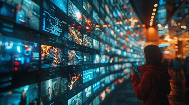 Screens of distributors in cyberspace. Video conference. Web meeting. Vlog. Webinar. Broadcasting. 
